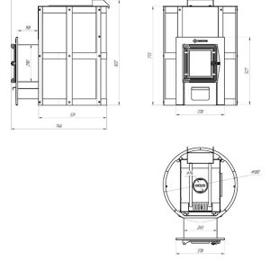 Габаритные размеры печи «Кольчуга 14-18» (чугунная дверца)