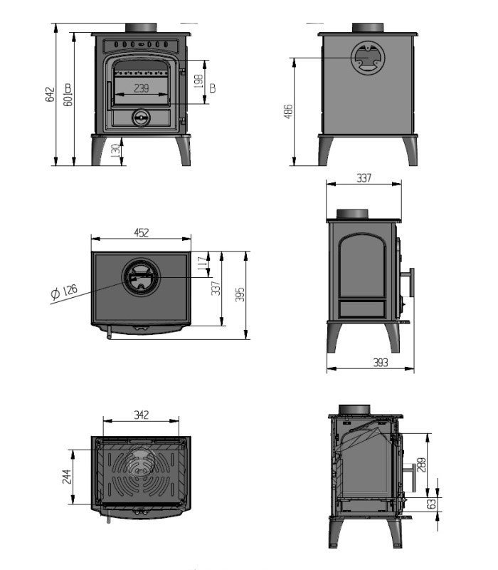 Печь-камин Firebird Dingo - чертеж Печь-камин Firebird Dingo - чертеж